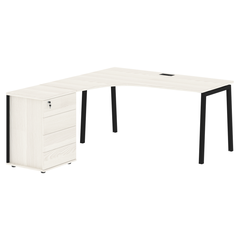 Стол эргономичный с тумбой ELCET 1518(L) Ясень Траун/Черный 1560х1880х750 EDIS