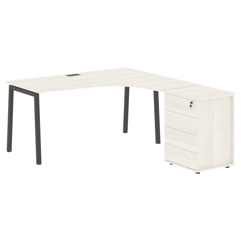 Стол эргономичный с тумбой ELCET 1518(R) Ясень Траун/Мокко 1560х1880х750 EDIS