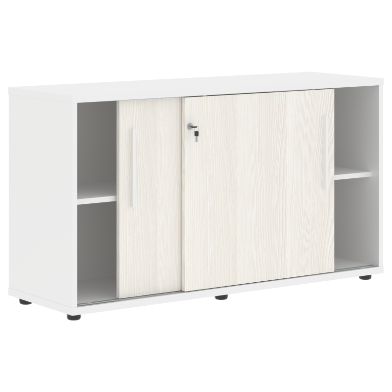 Шкаф низкий с дверьми купе ELC 1343 Ясень Траун/Белый/Белый 1346х430х750 EDIS