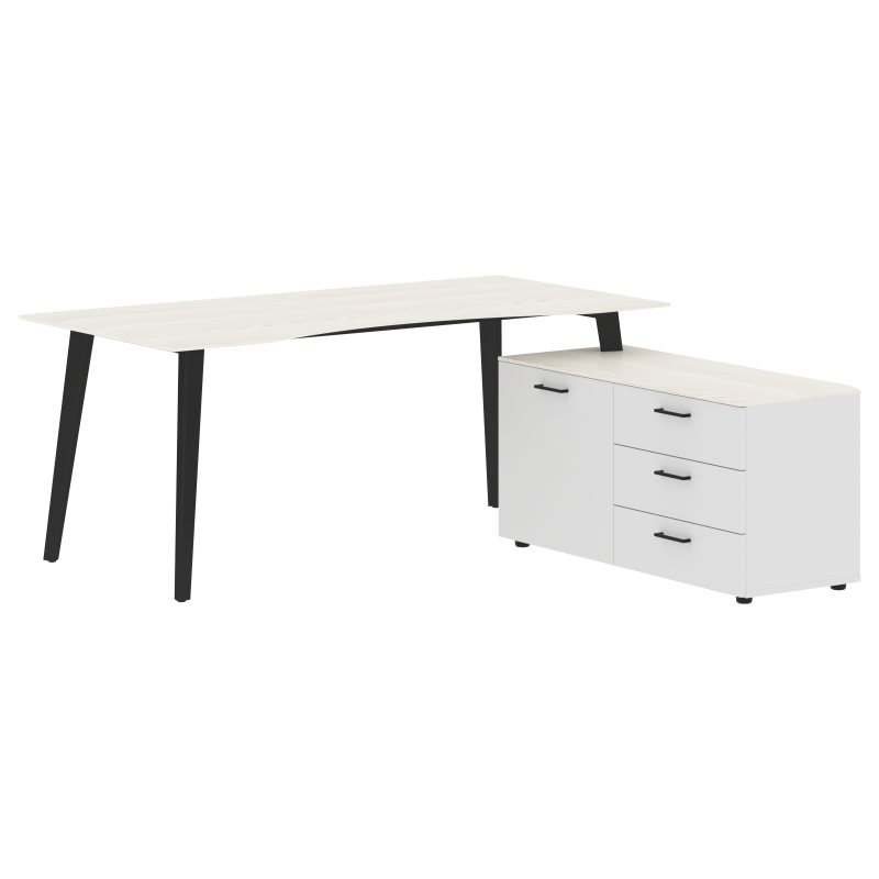 Стол руководителя с тумбой JCT 1818(R) Ясень белый/Антрацит 1800х1800х750 JAY