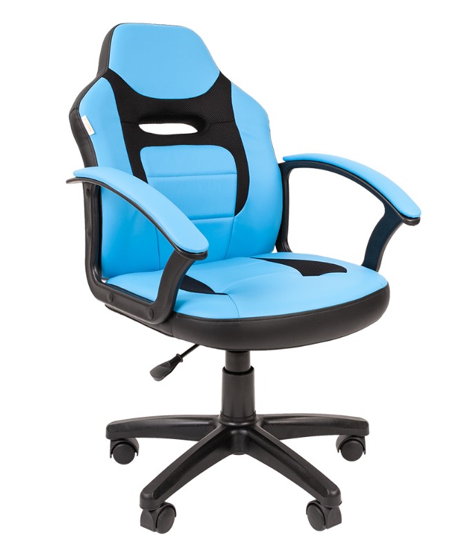 Кресло детское CHAIRMAN KIDS 110 Экокожа голубой / Экокожа черный / Ткань TW-11 черный