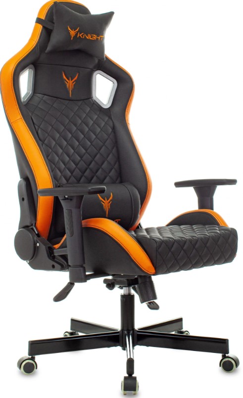 Кресло игровое Knight OUTRIDER черный/оранжевый ромбик эко.кожа