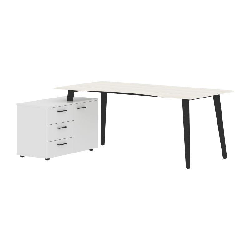 Стол руководителя с тумбой JCT 1813(L) Ясень белый/Антрацит 1800х1300х750 JAY