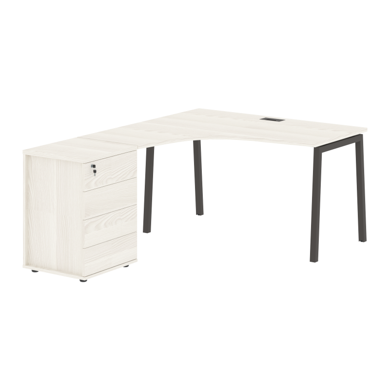 Стол эргономичный с тумбой ELCET 1318(L) Ясень Траун/Мокко 1360х1880х750 EDIS