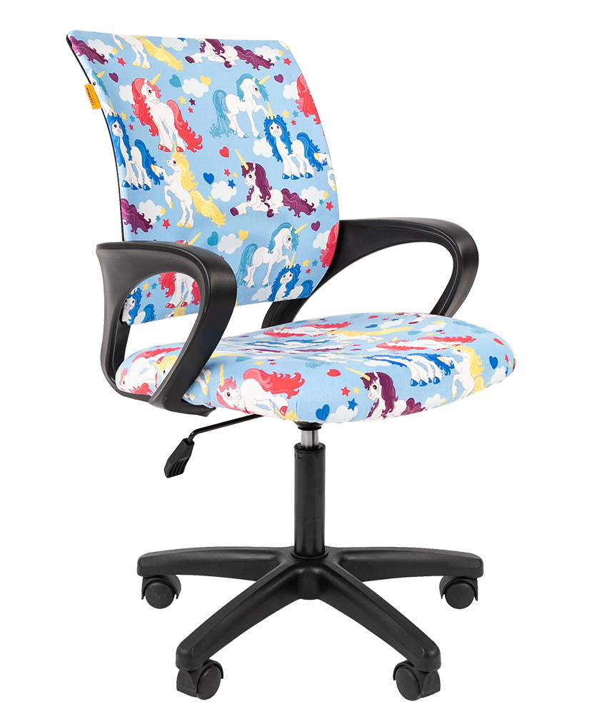 Кресло детское CHAIRMAN KIDS 103 LT BLACK Ткань велюр с рисунком единорог