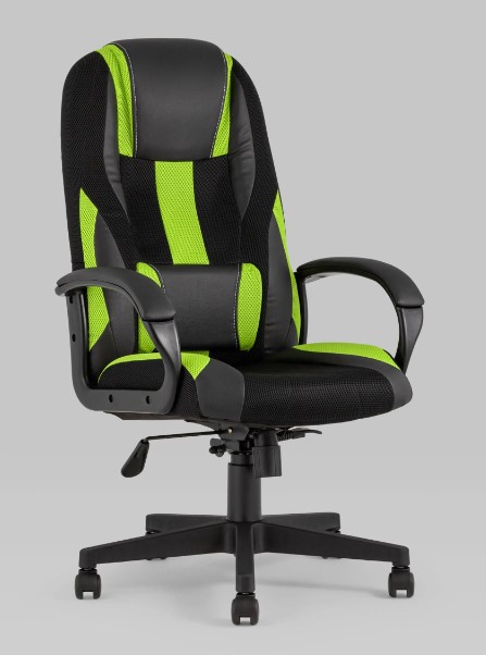Кресло игровое TopChairs ST-CYBER 9 GREEN (Спинка и сиденье комбо ткань/экокожа, цвет черный/зеленый