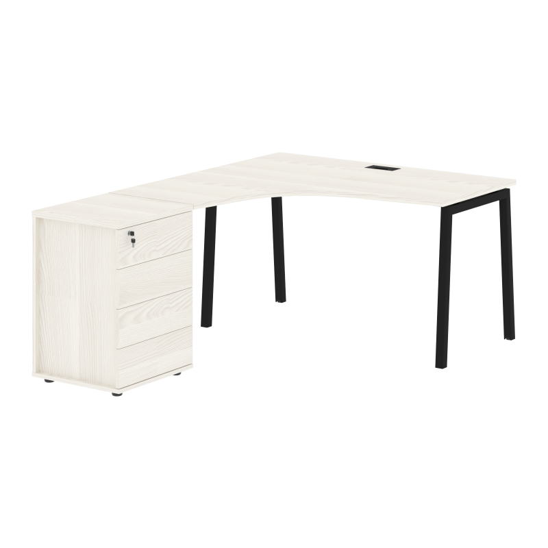 Стол эргономичный с тумбой ELCET 1318(L) Ясень Траун/Черный 1360х1880х750 EDIS
