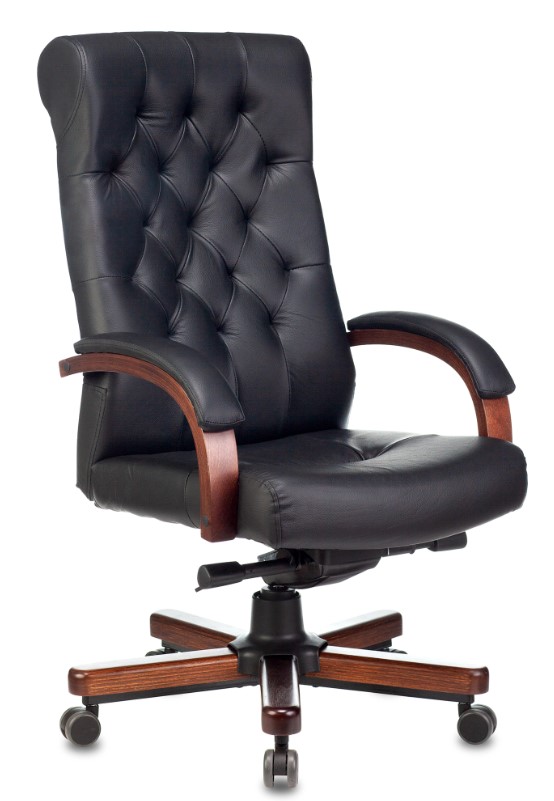 Кресло руководителя Бюрократ T-9928 WALNUT черный кожа