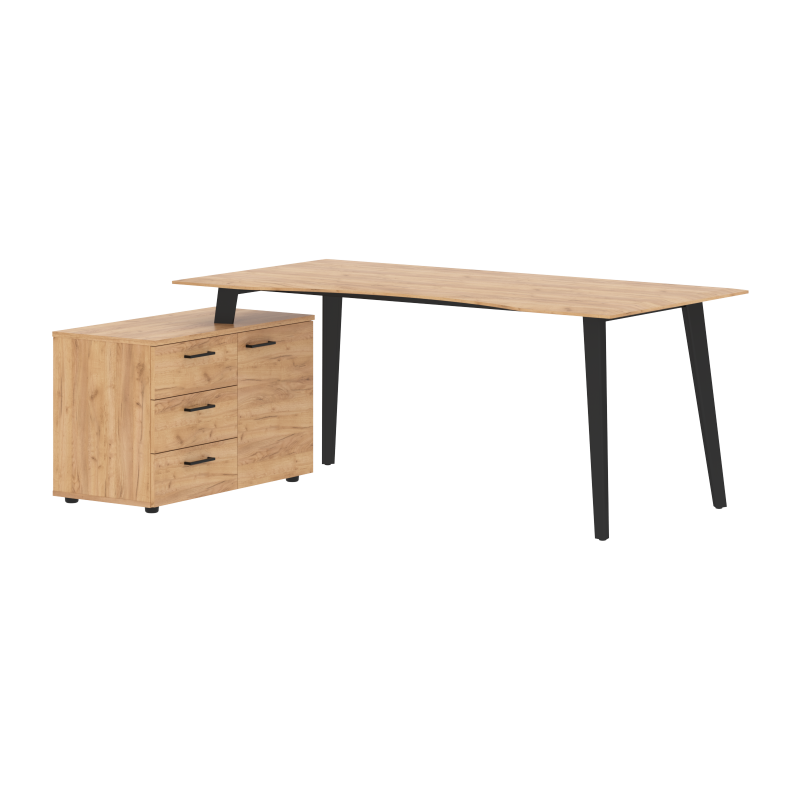 Стол руководителя с тумбой JCT 1813(L) Дуб Бофорд/Антрацит 1800х1300х750 JAY