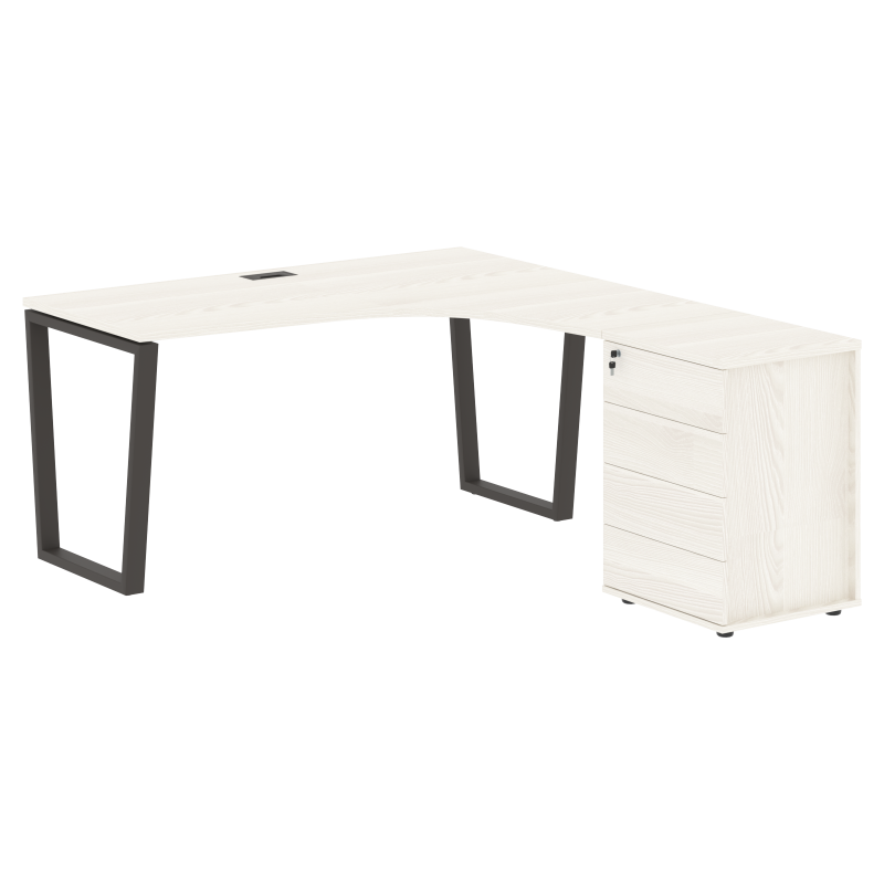 Стол эргономичный с тумбой EVCET 1518(R) Ясень Траун/Мокко 1560х1880х750 EDIS
