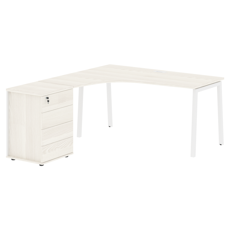 Стол эргономичный с тумбой ELCET 1518(L) Ясень Траун/Белый 1560х1880х750 EDIS