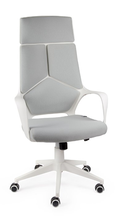 Кресло руководителя IQ / (white+grey) белый пластик / серая ткань