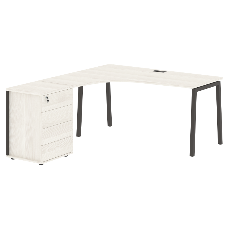 Стол эргономичный с тумбой ELCET 1518(L) Ясень Траун/Мокко 1560х1880х750 EDIS