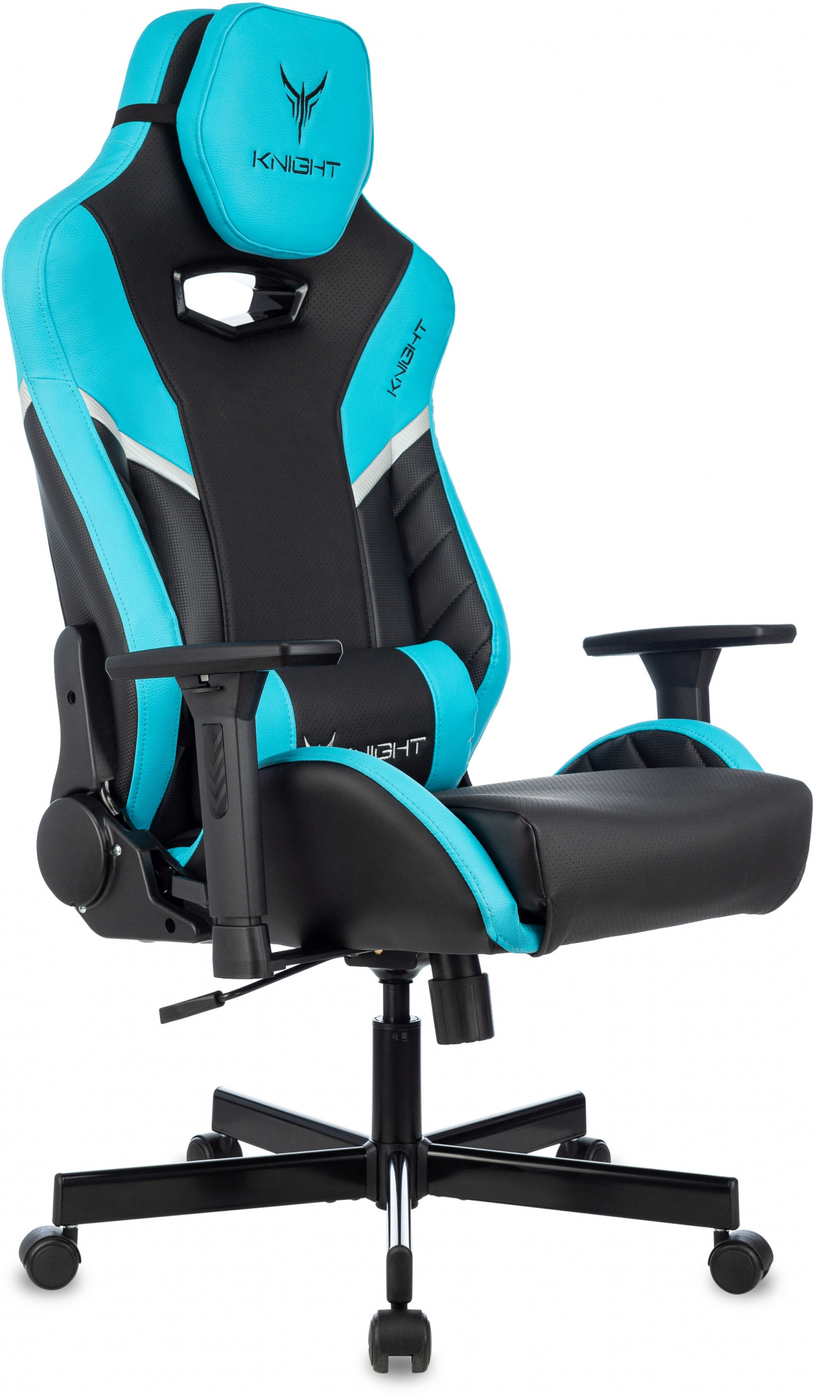 Кресло игровое Knight Thunder 5X черный/голубой эко.кожа