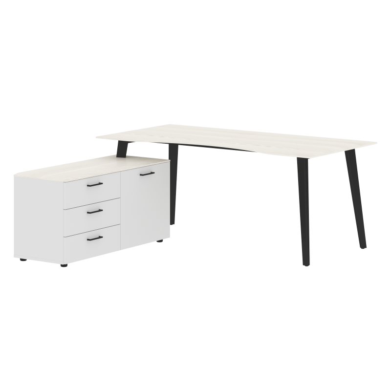 Стол руководителя с тумбой JCT 1818(L) Ясень белый/Антрацит 1800х1800х750 JAY