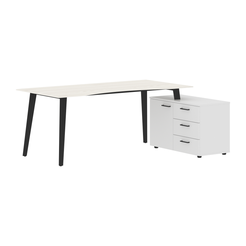 Стол руководителя с тумбой JCT 1813(R) Ясень белый/Антрацит 1800х1300х750 JAY