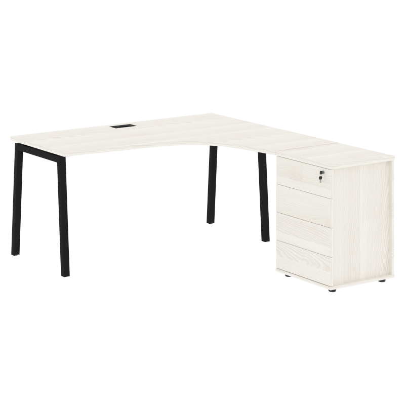 Стол эргономичный с тумбой ELCET 1518(R) Ясень Траун/Черный 1560х1880х750 EDIS