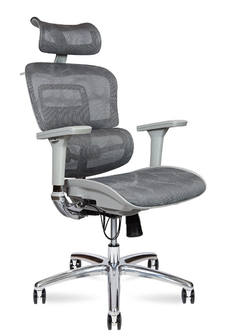 Кресло руководителя Kron aluminium grey / серый пластик / серая сетка / алюминиевая база