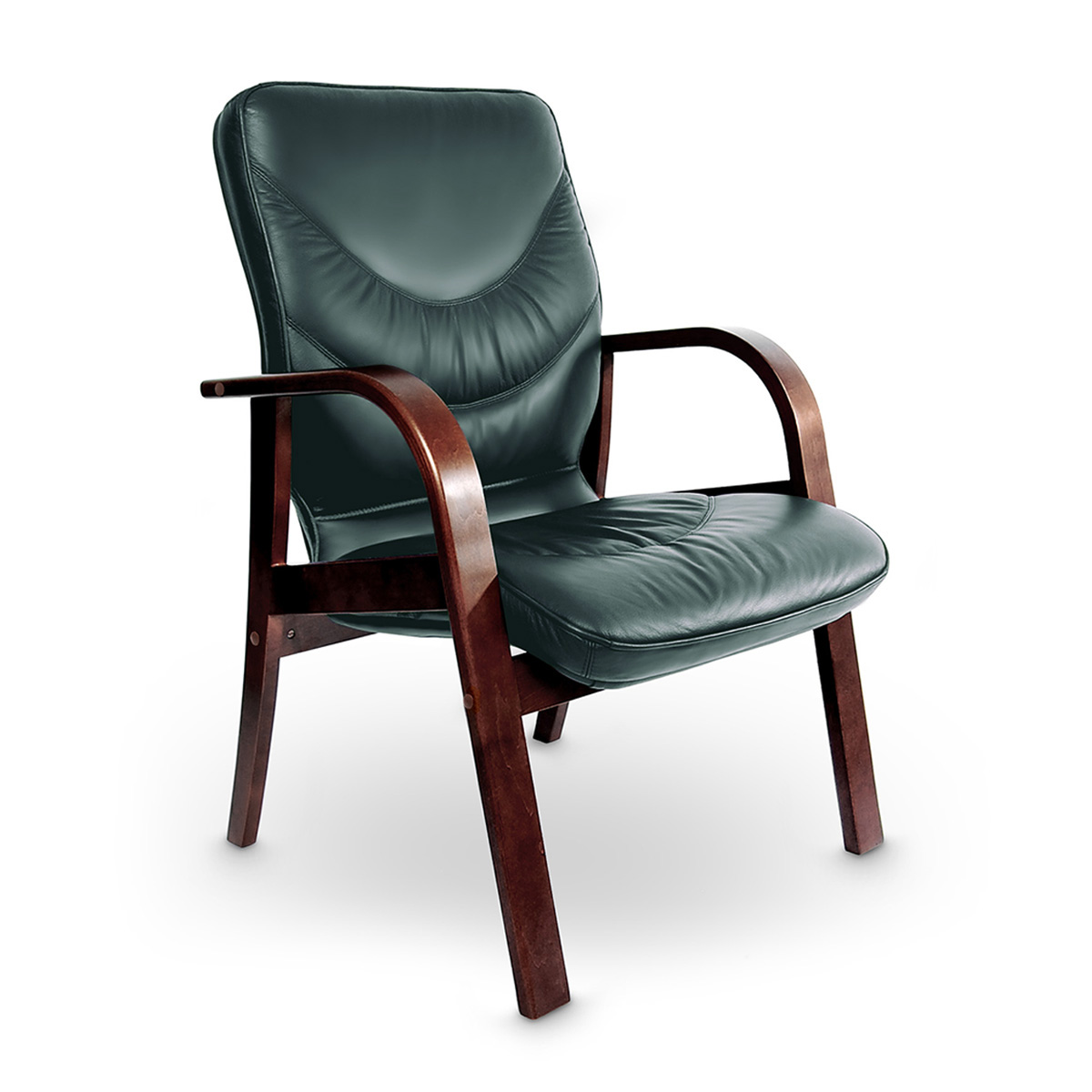 Стул для посетителя LEEDS WOOD D кожа Madras Verde+к/з/т.орех